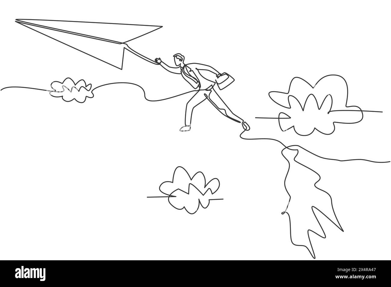 Single continuous line drawing young business man jumping from top ...