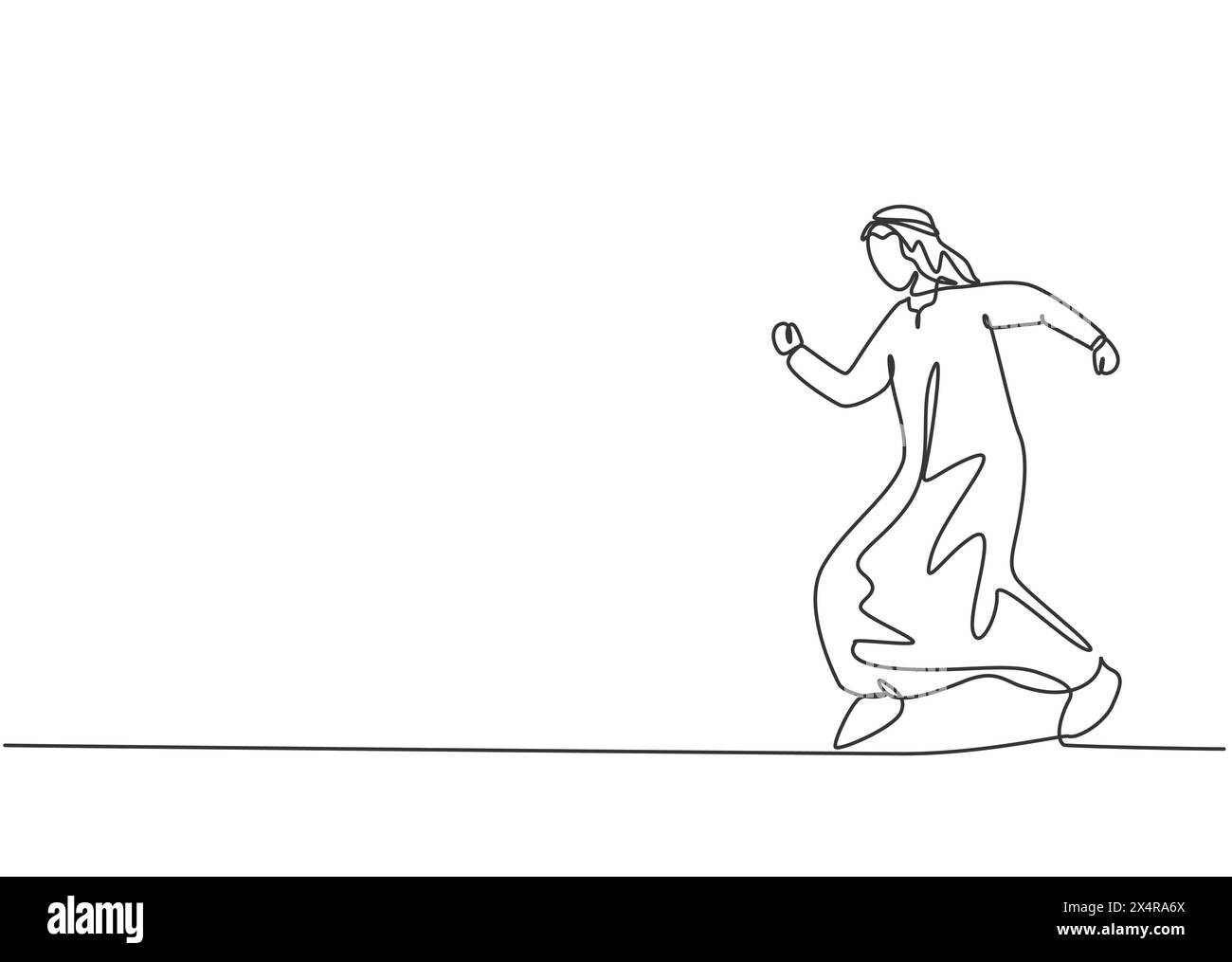 Continuous one line drawing young Arab male worker walking on the ...