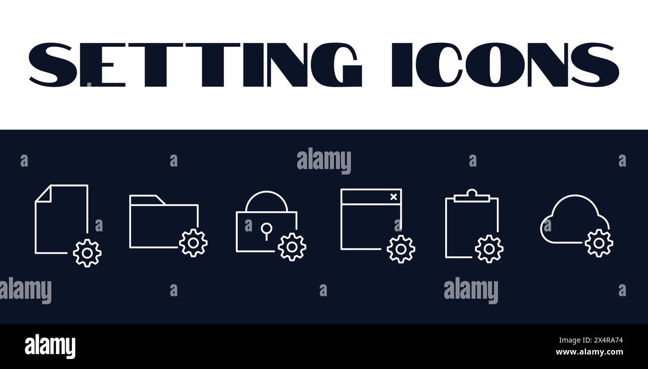 Setting Icons Set Vector. Setting Line Icons illustration. Setting Gears Icon. Stock Vector