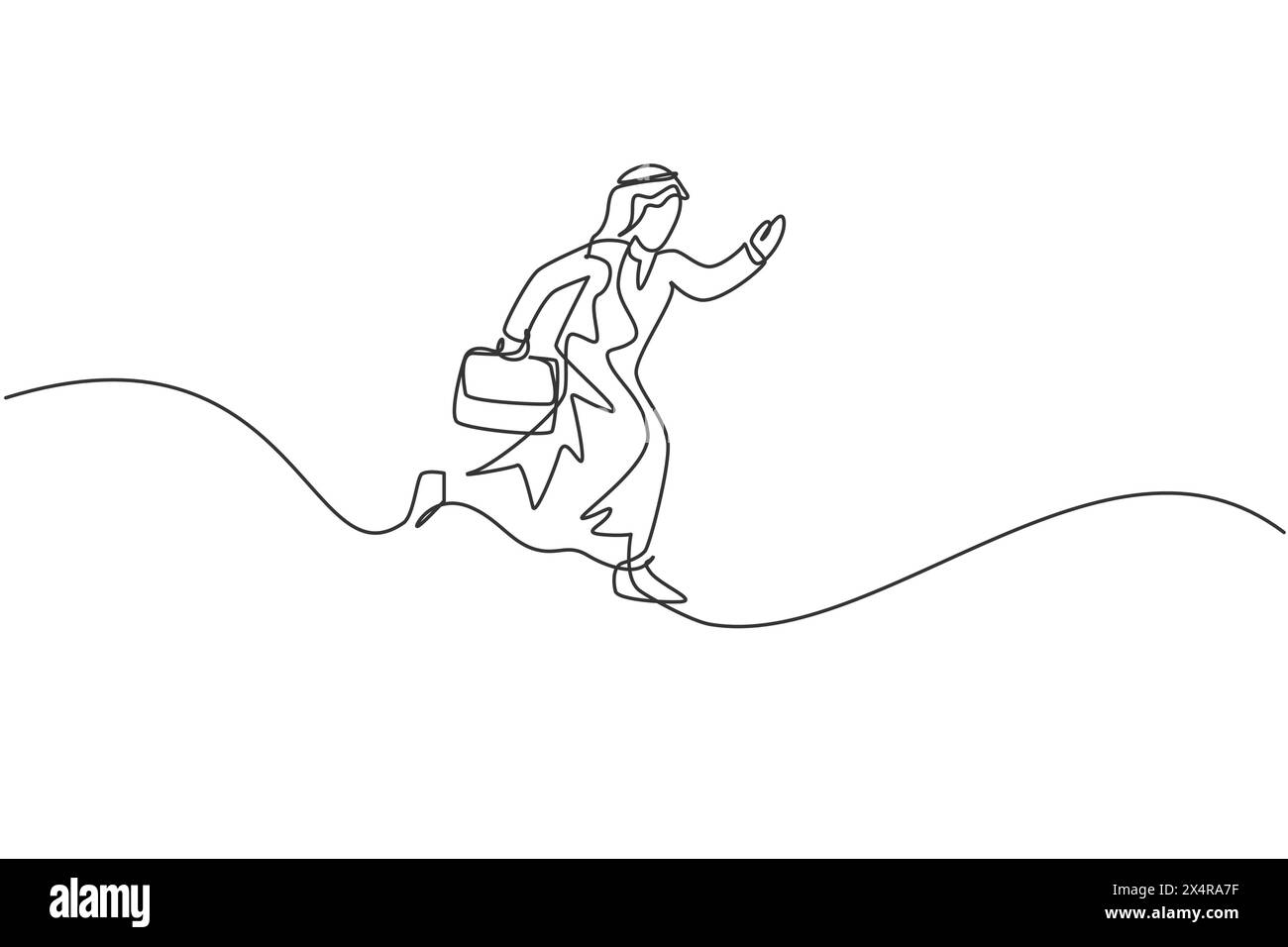 Continuous one line drawing of young happy Arab male worker jumping ...
