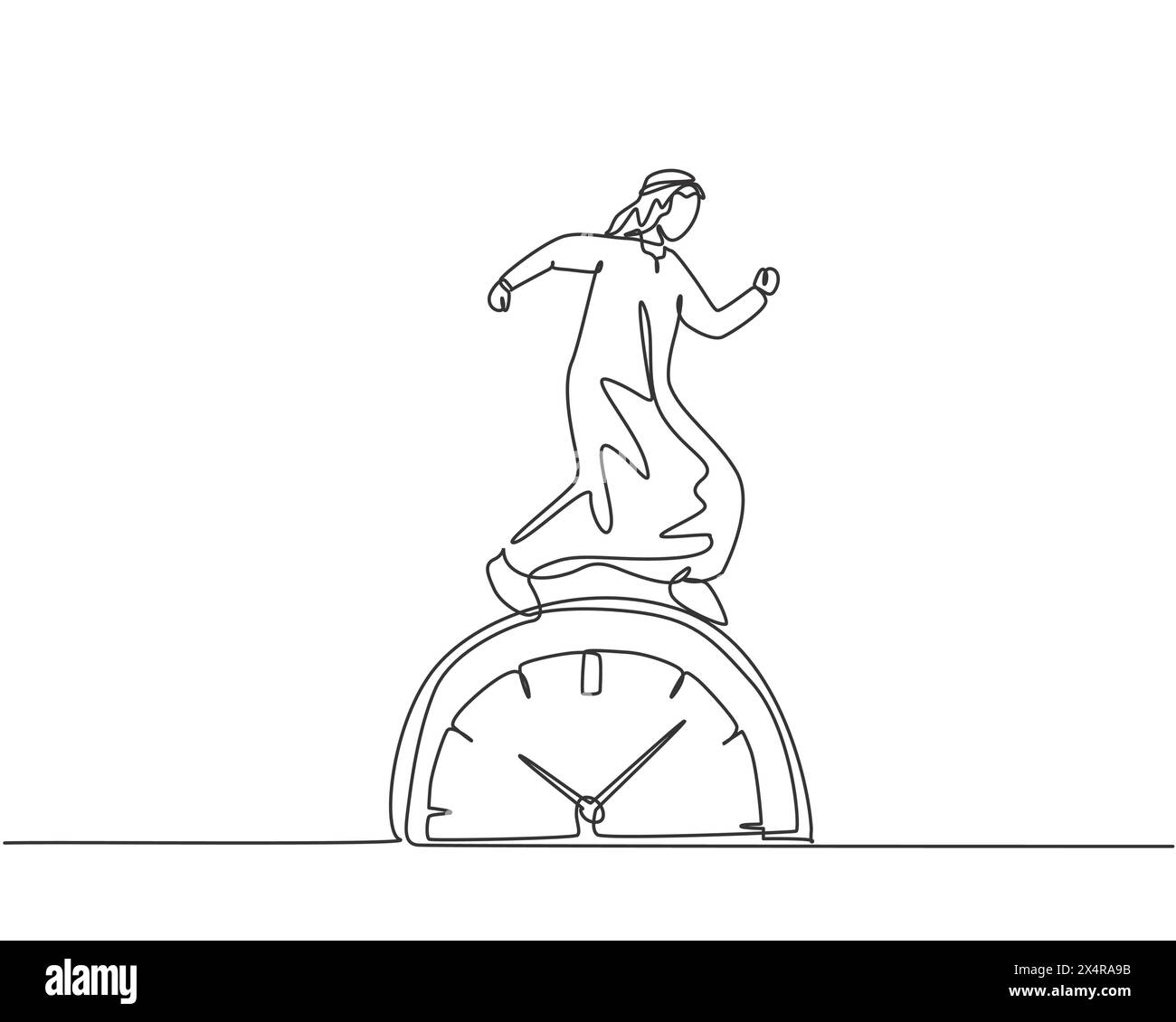Continuous one line drawing young Arab male worker walking on the big ...