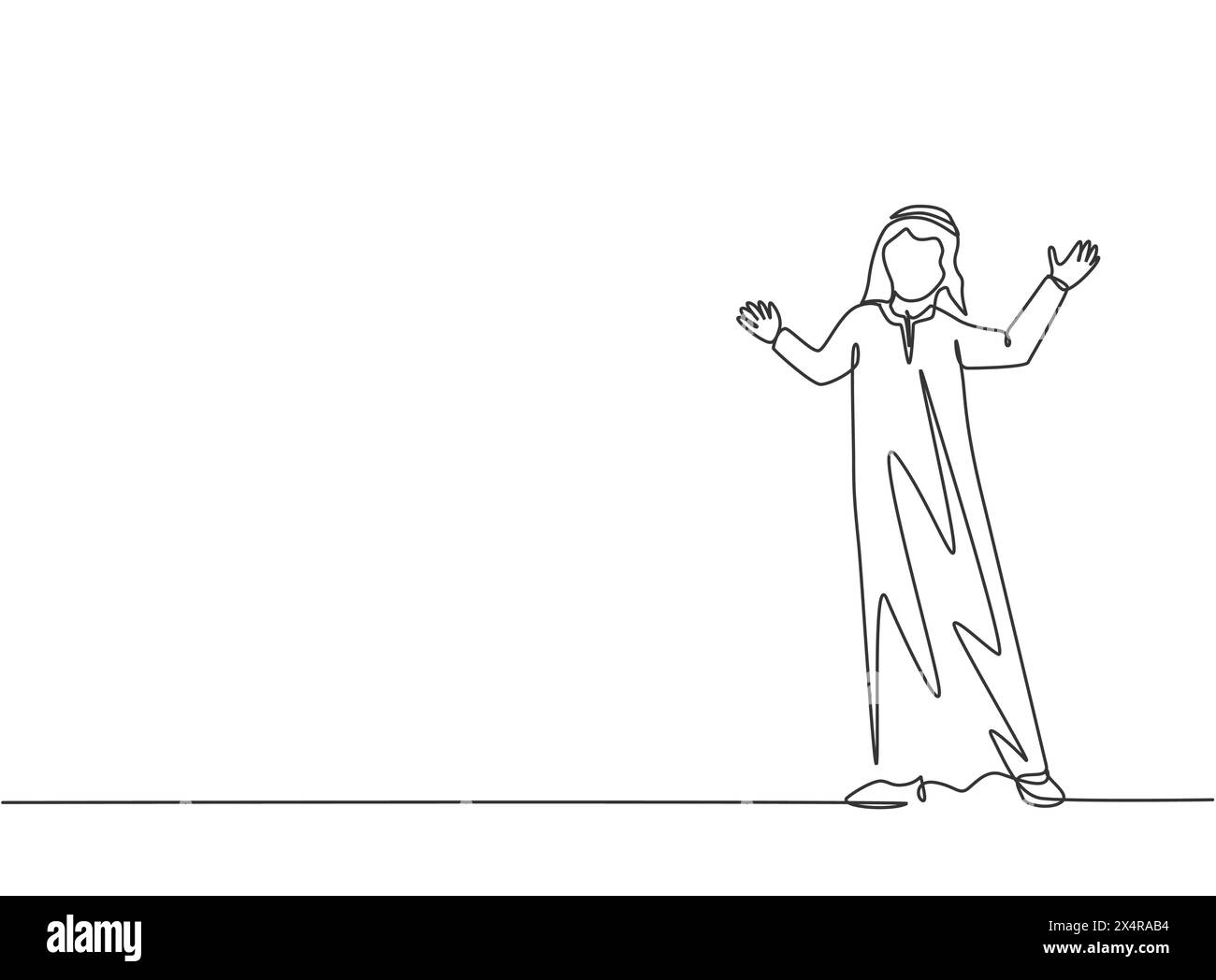 Single continuous line drawing young Arab business man doing business ...
