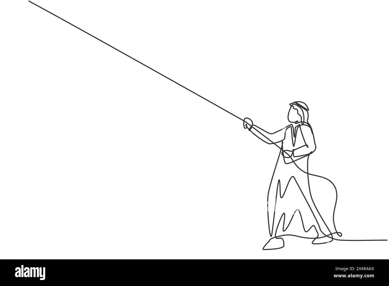 Single continuous line drawing of young Arab businessman pulling rope ...