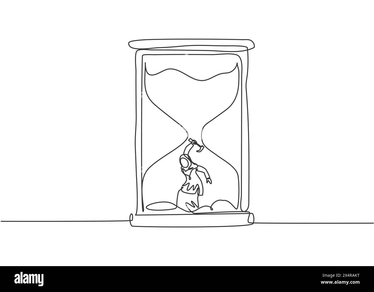 Single continuous line drawing young Arab business woman digging ...