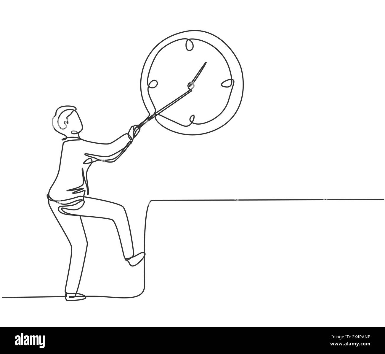 Continuous one line drawing young male worker pulling clockwise big