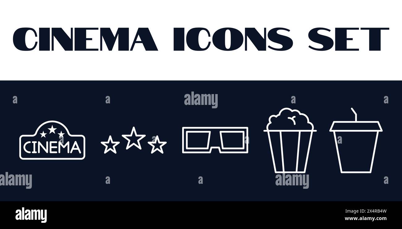 Film Cinema Icons Set Vector. Film Cinema Line Icons illustration. Movie Cinema. Stock Vector