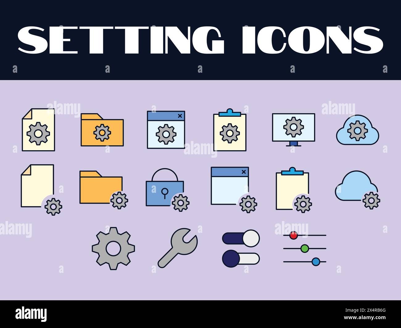 Setting Icons Set Vector. Setting Line Icons illustration. Setting Gears Icon. Stock Vector