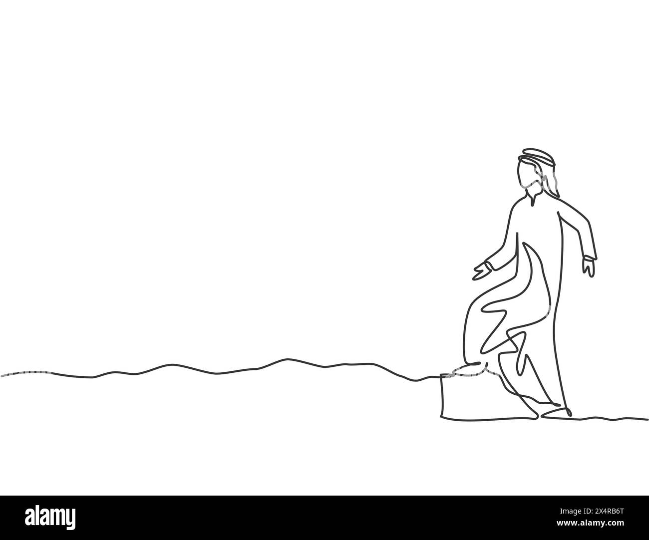 Single continuous line drawing young Arab business man walking on the ...