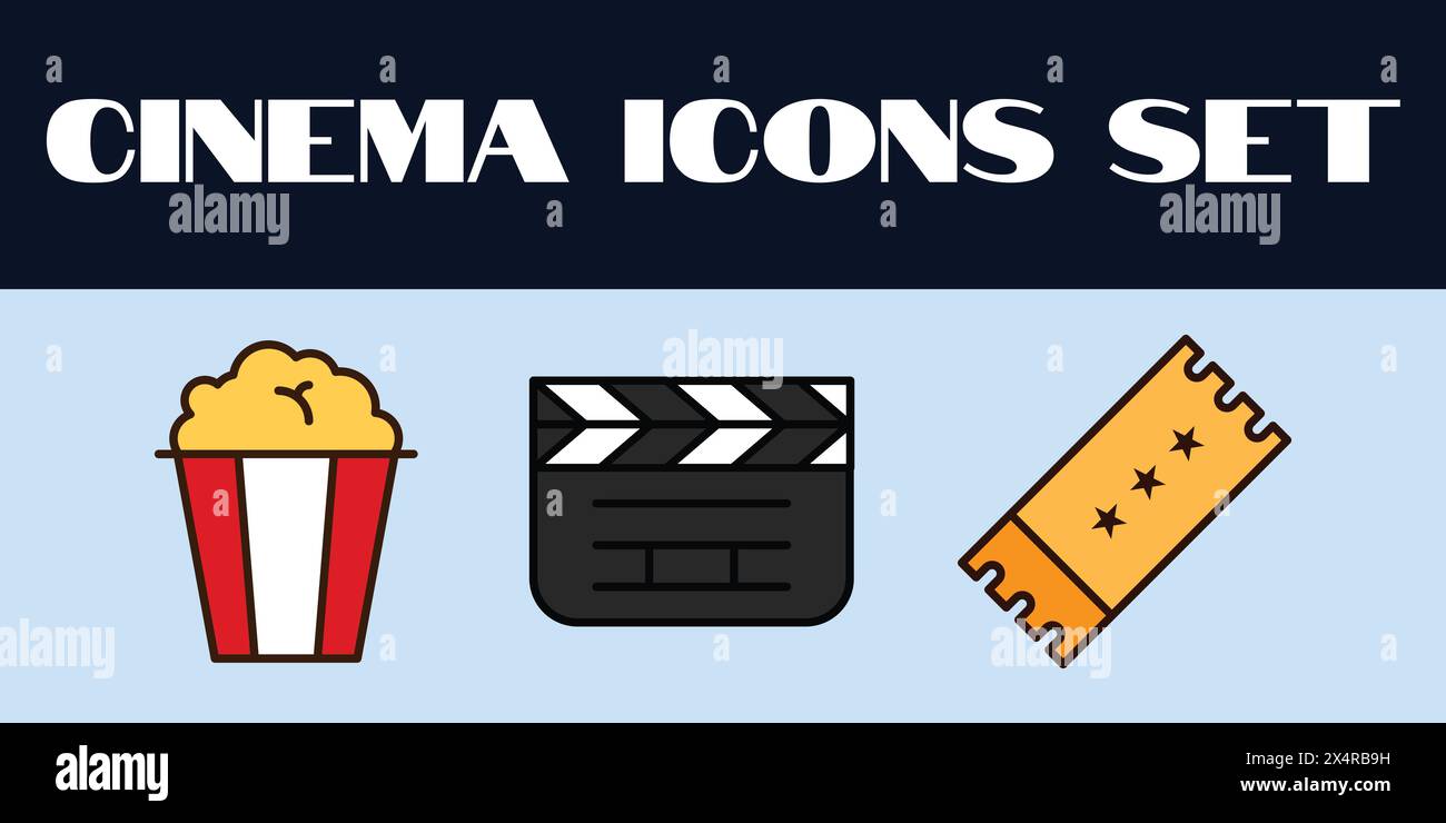 Film Cinema Icons Set Vector. Film Cinema Line Icons illustration ...