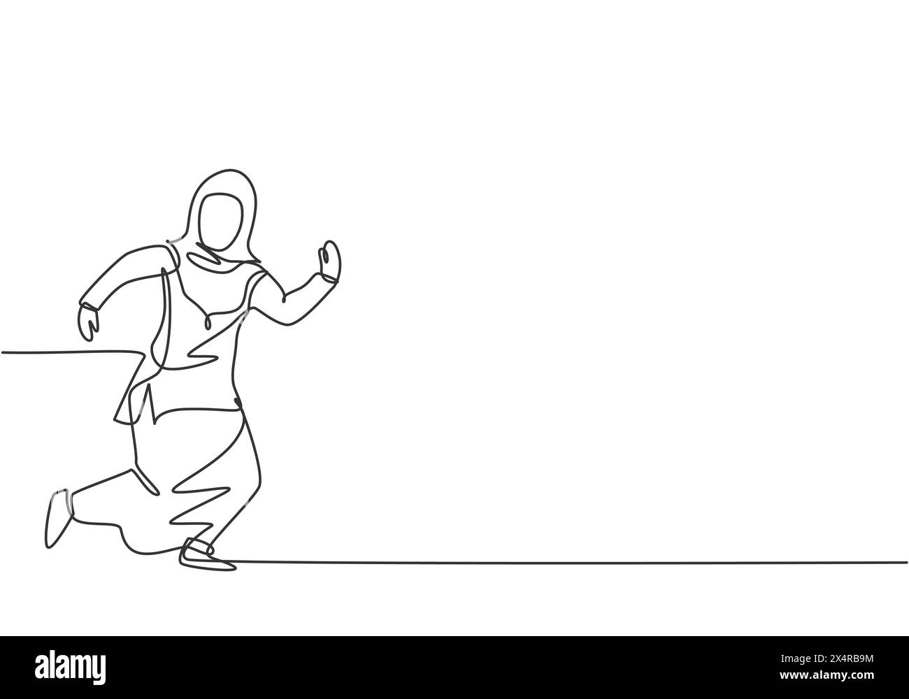Single continuous line drawing young Arab business woman running chased ...