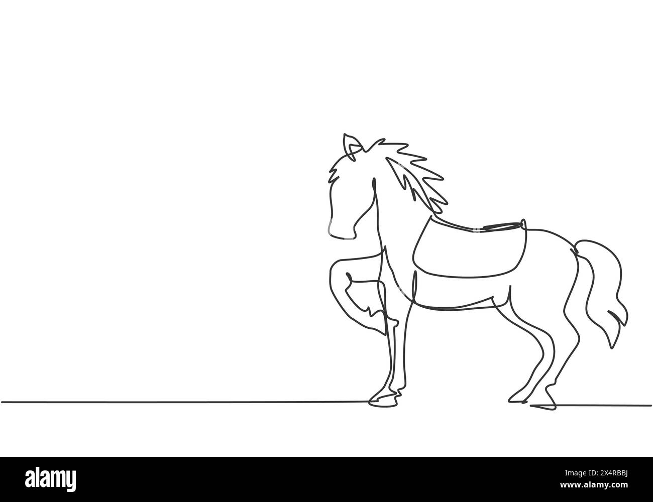 Continuous one line drawing a circus horse stands on the show arena ...