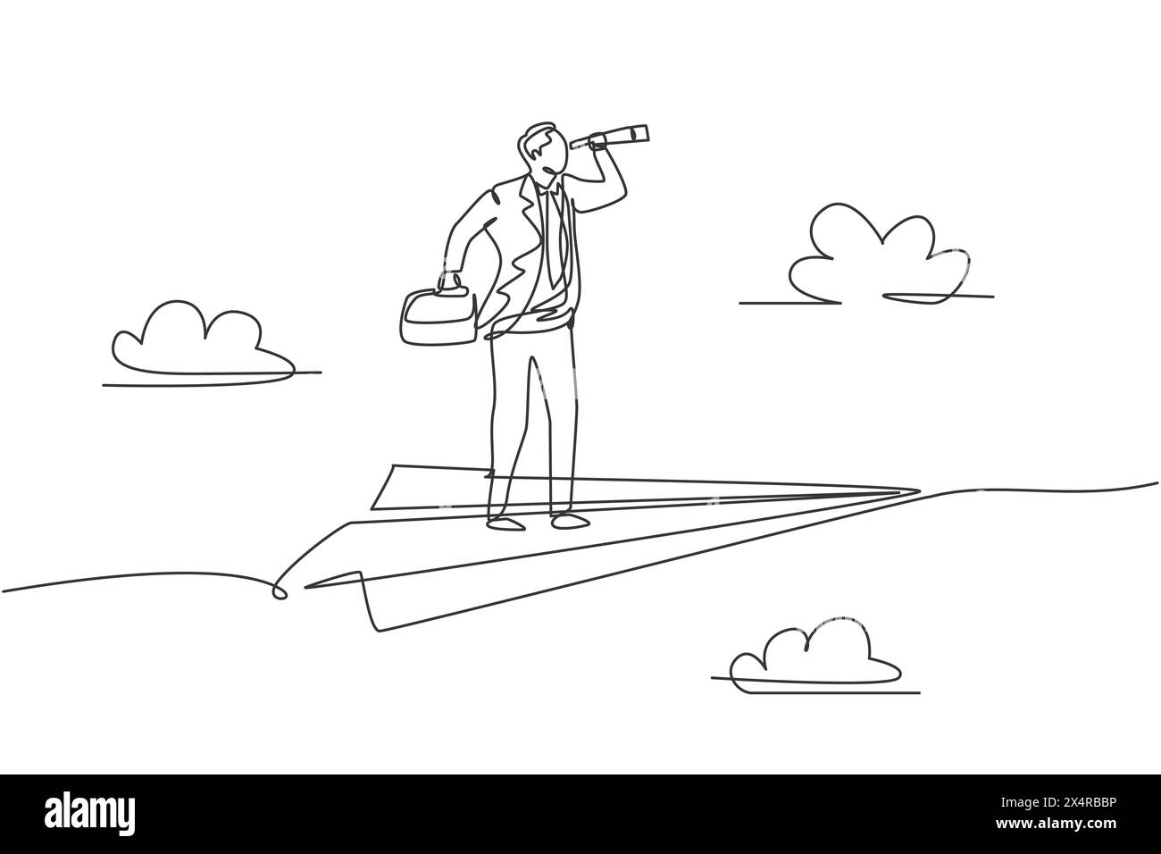 Single one line drawing of young smart business man flying with paper ...