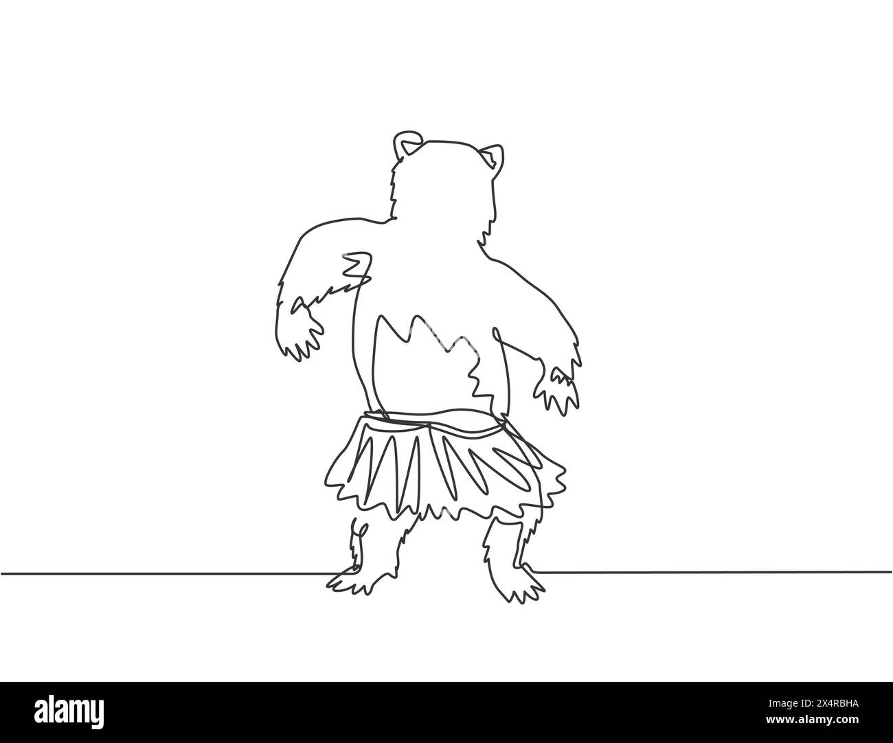 Continuous one line drawing a bear dances cutely while his back to the ...