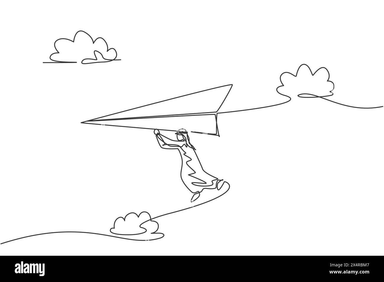 Single one line drawing of young Arab business man hanging high on ...