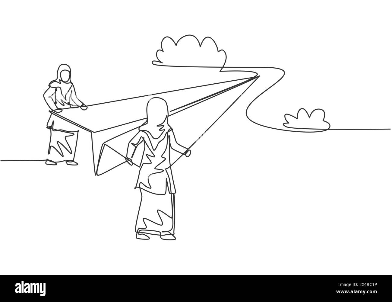 Continuous one line drawing young Arab female worker holding paper ...