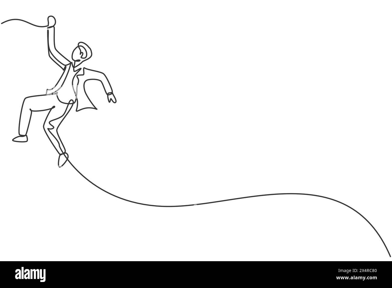 Continuous one line drawing young male worker swinging on the rope to ...