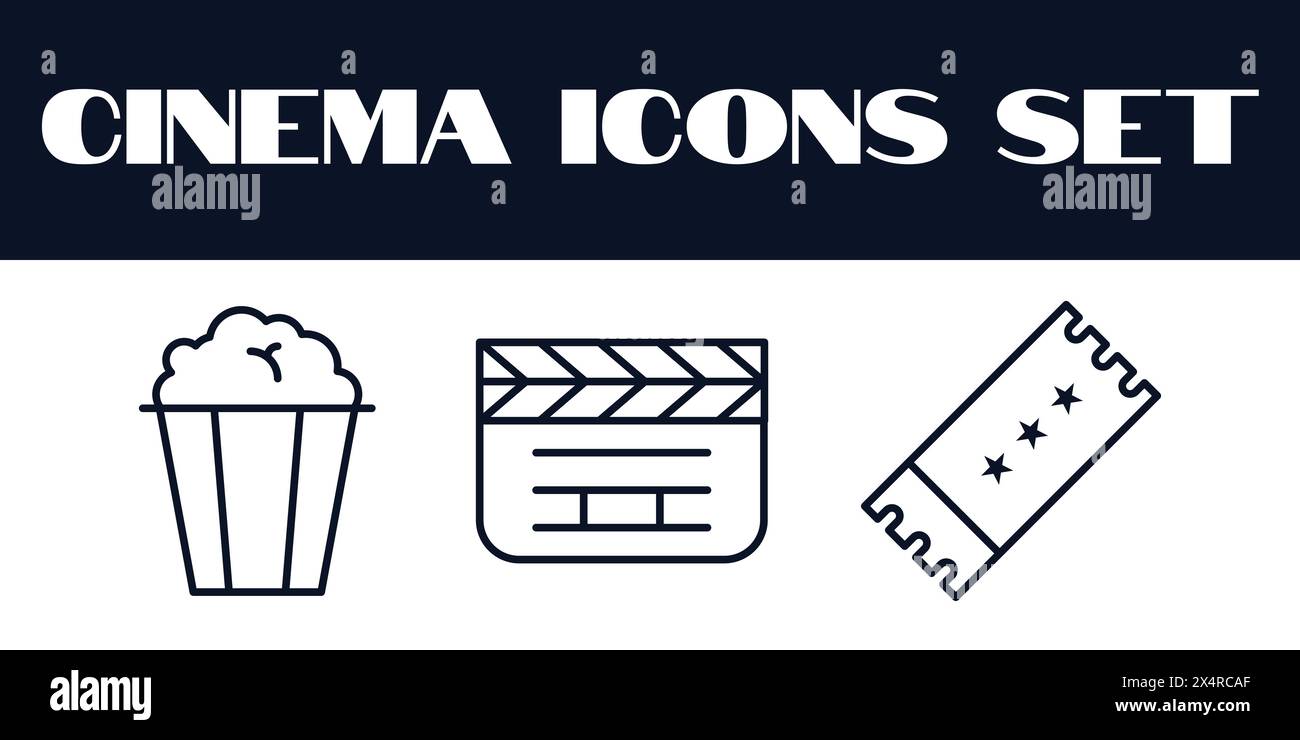 Film Cinema Icons Set Vector. Film Cinema Line Icons illustration. Movie Cinema. Stock Vector