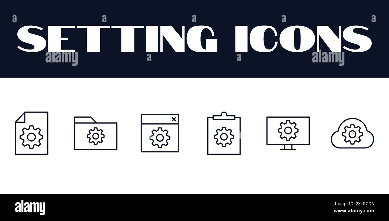 Setting Icons Set Vector. Setting Line Icons illustration. Setting Gears Icon. Stock Vector