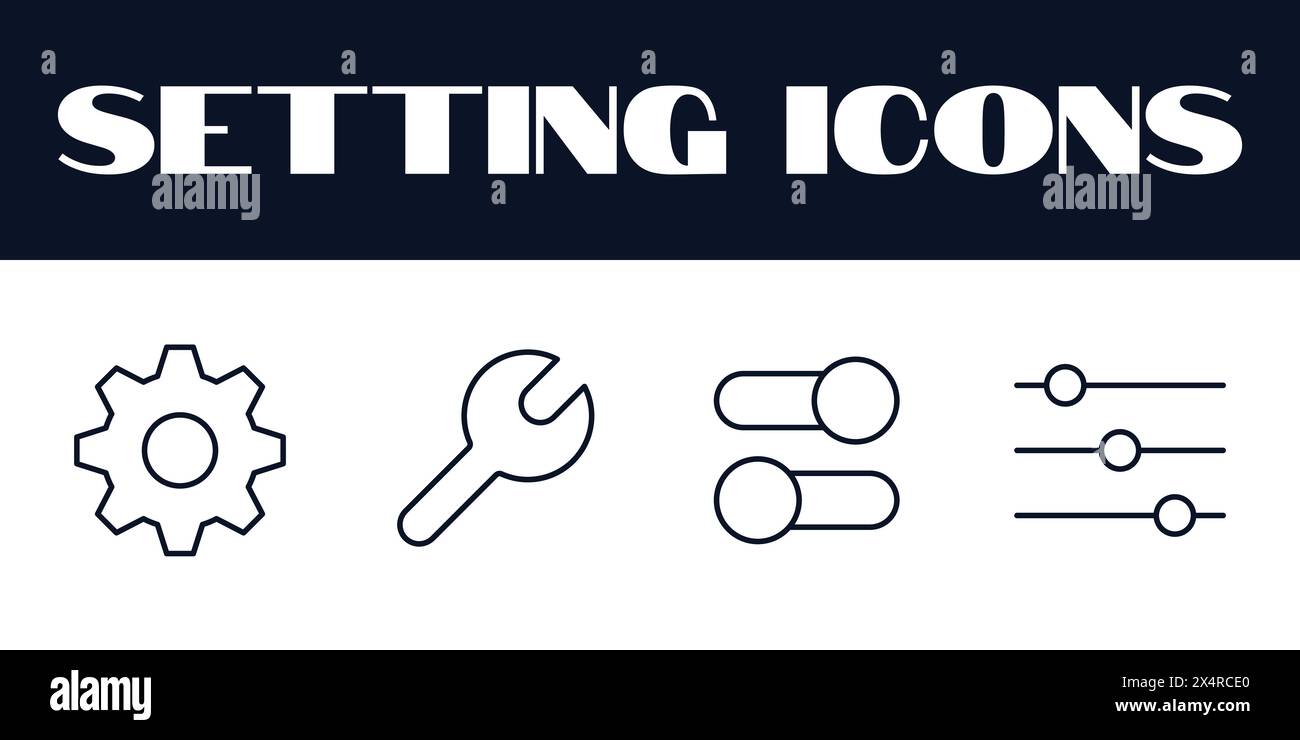 Setting Icons Set Vector. Setting Line Icons illustration. Setting Gears Icon. Stock Vector