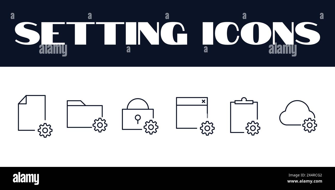 Setting Icons Set Vector. Setting Line Icons illustration. Setting Gears Icon. Stock Vector