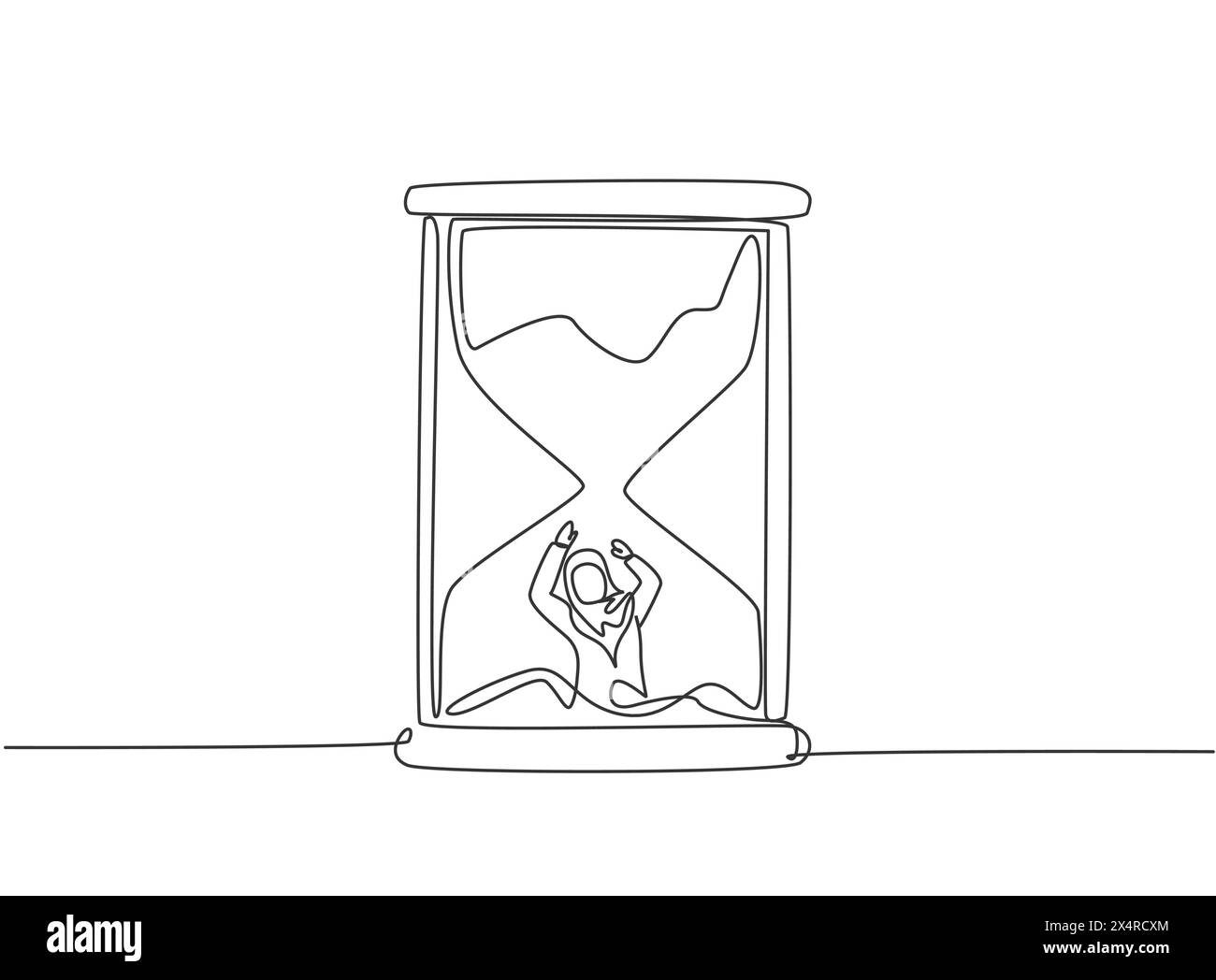 Single continuous line drawing young Arab business woman buried inside ...