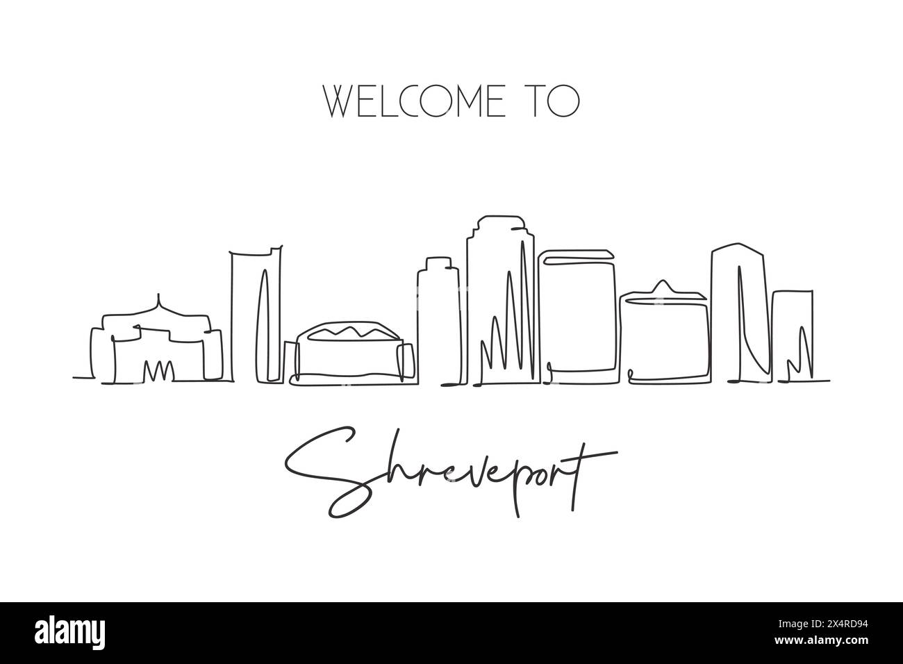 One single line drawing Shreveport city skyline, Louisiana. World ...