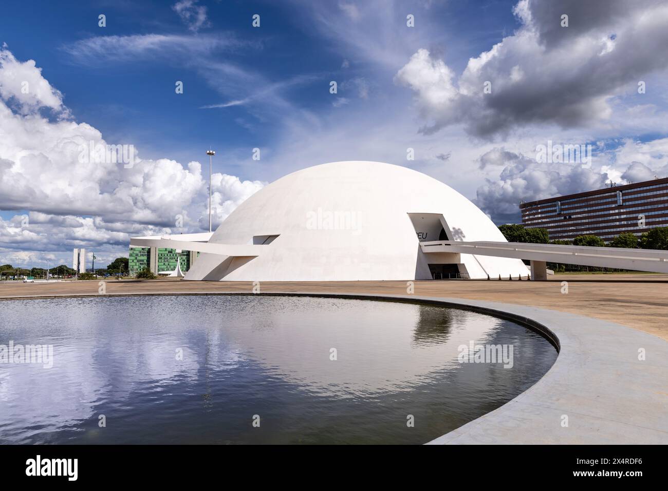 Reflection of the National museum in Brasília, Museu Nacional da República, Brasilia, Brazil Stock Photo