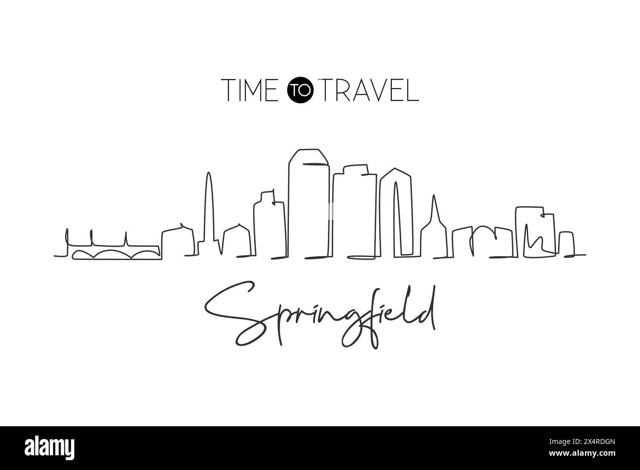 One continuous line drawing Springfield city skyline, Massachusetts ...