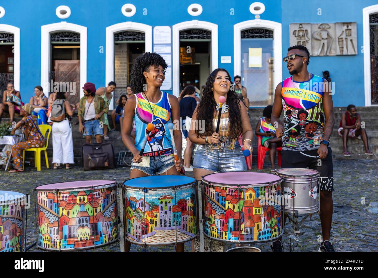 Drum line in front of the City Museum, Museu da Cidade, in the Pelourinho district, Salvador, Bahia, Brazil Stock Photo