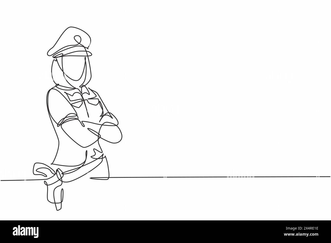 Single continuous line drawing of young beauty police woman in uniform ...