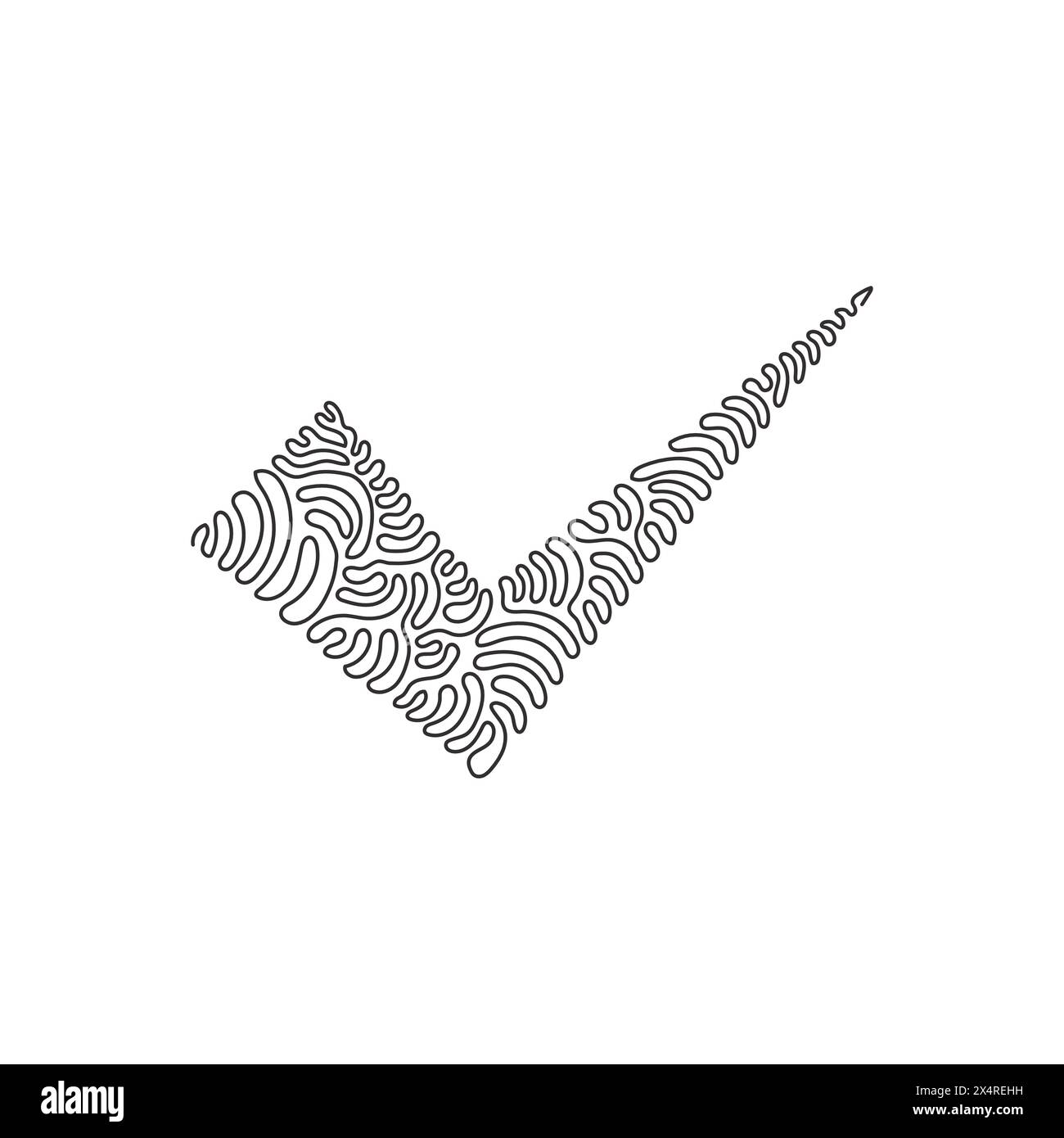 Single one line drawing check icon silhouette. Approved test correct ...
