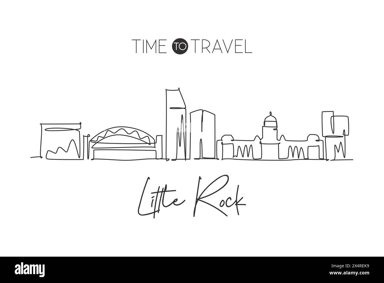 One single line drawing Little Rock city skyline, Arkansas. World historical town landscape. Best holiday destination postcard. Editable stroke trendy Stock Vector