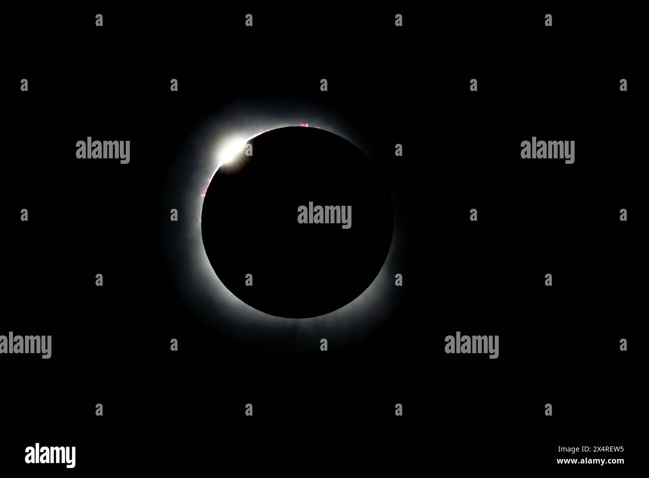 Diamond Ring effect of the 2024 total solar eclipse from Texas, USA Stock Photo