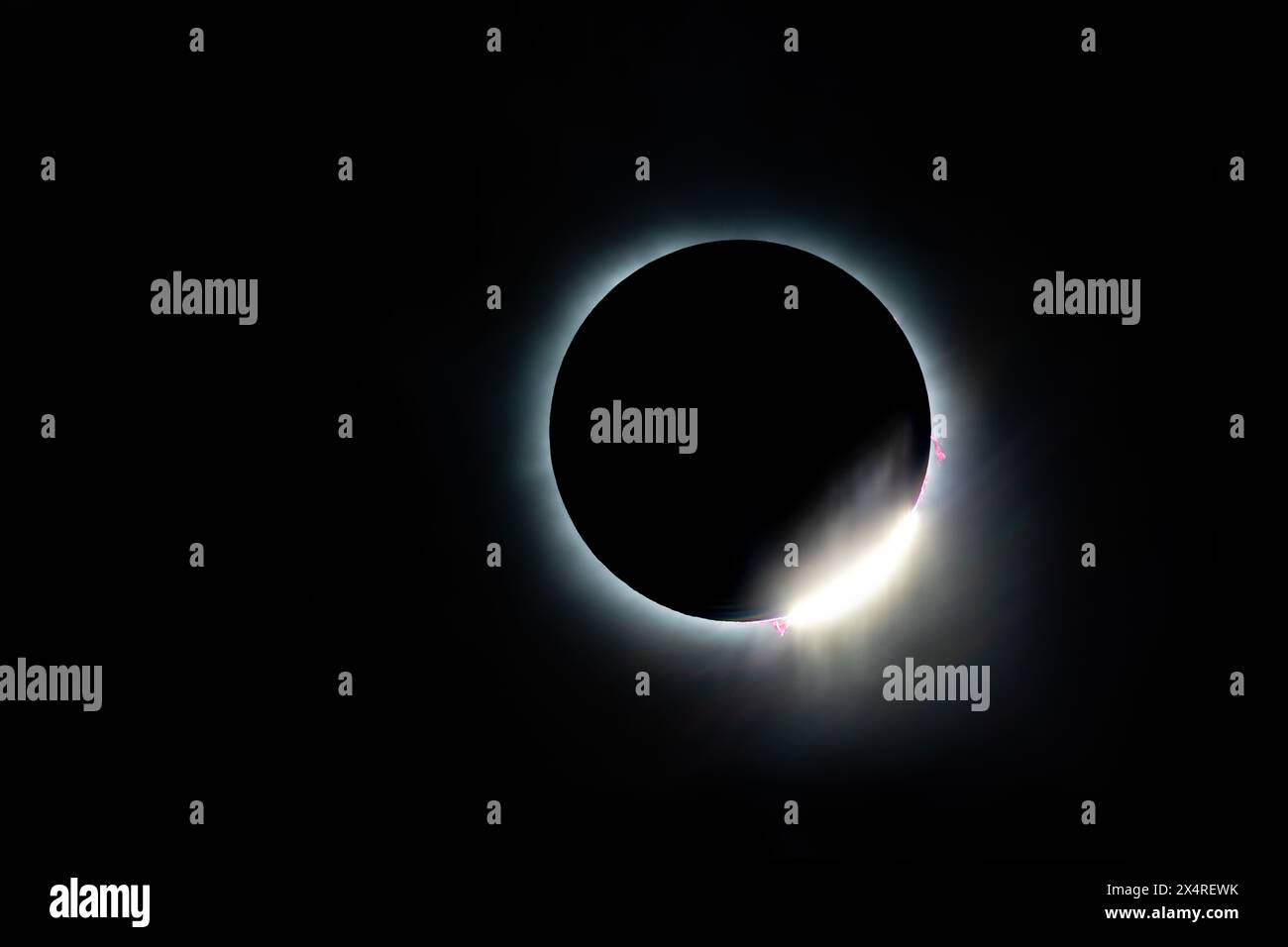 Diamond Ring effect of the 2024 total solar eclipse from Texas, USA Stock Photo