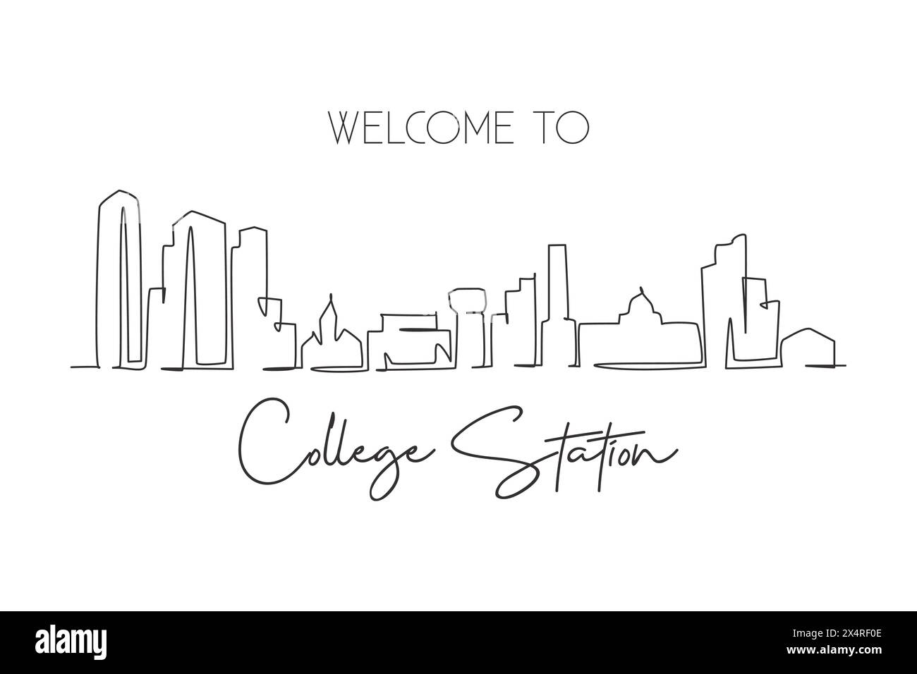 One continuous line drawing College Station city skyline, Texas