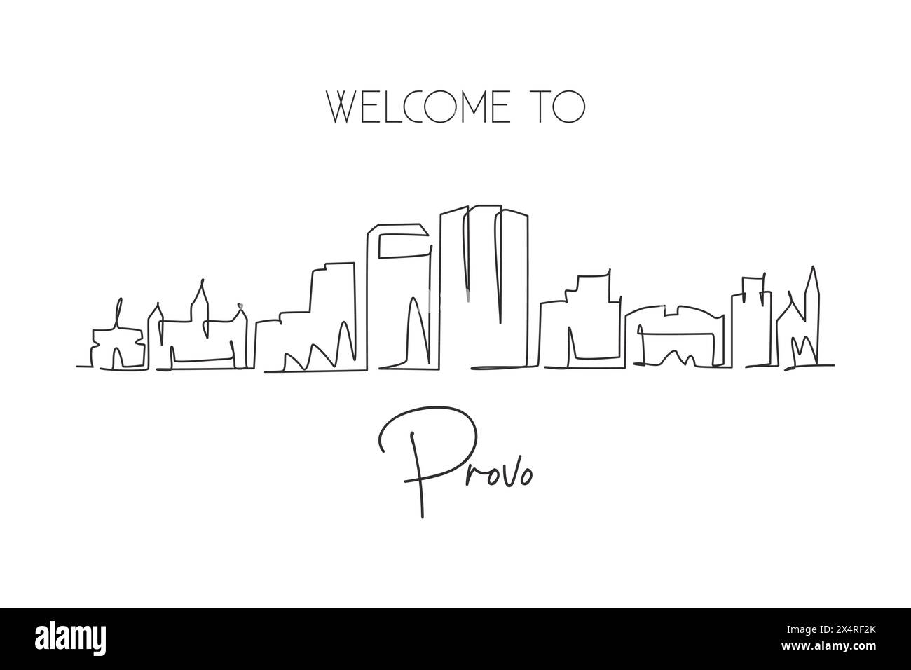 One continuous line drawing Provo city skyline, Utah. Beautiful ...