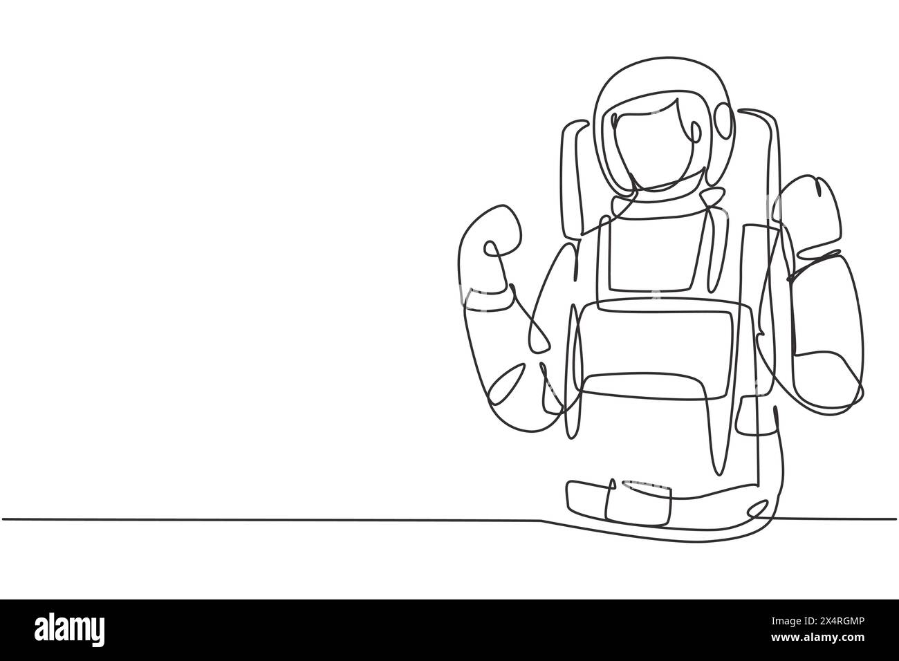 Single continuous line drawing astronaut with celebrate gesture wearing ...