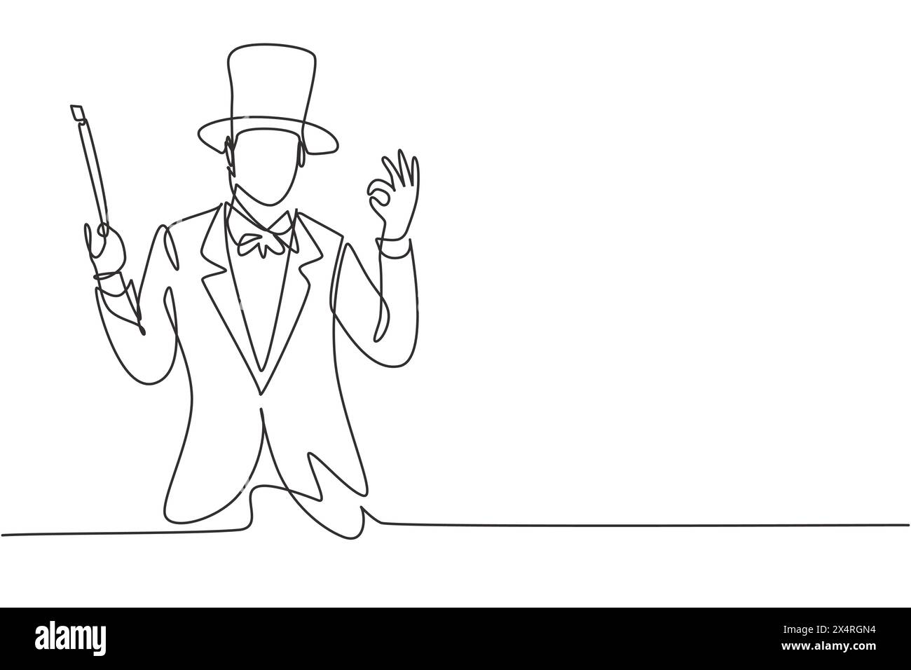 Continuous one line drawing magician with gesture okay wearing hat and ...