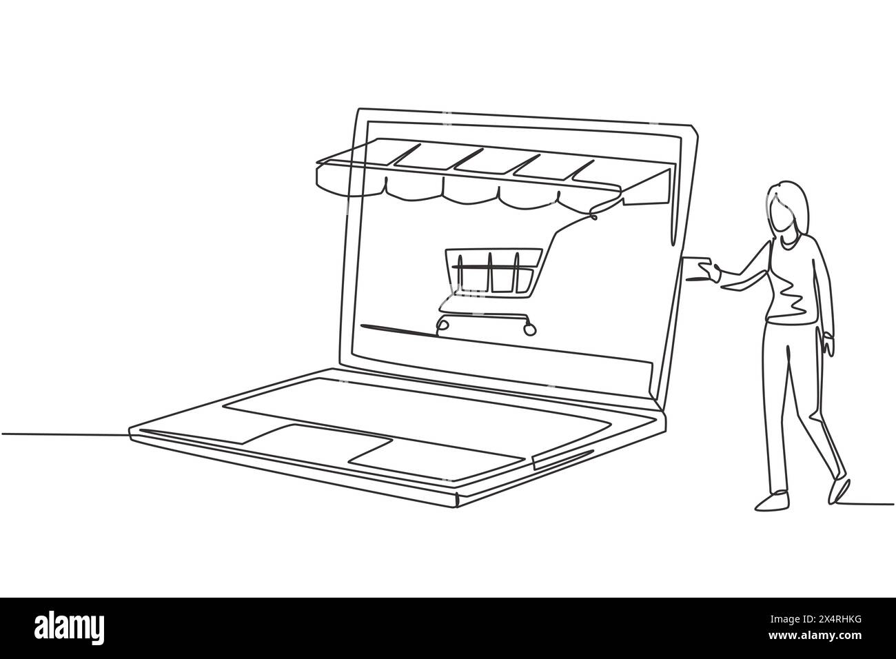 Continuous one line drawing young woman inserting credit card into ...