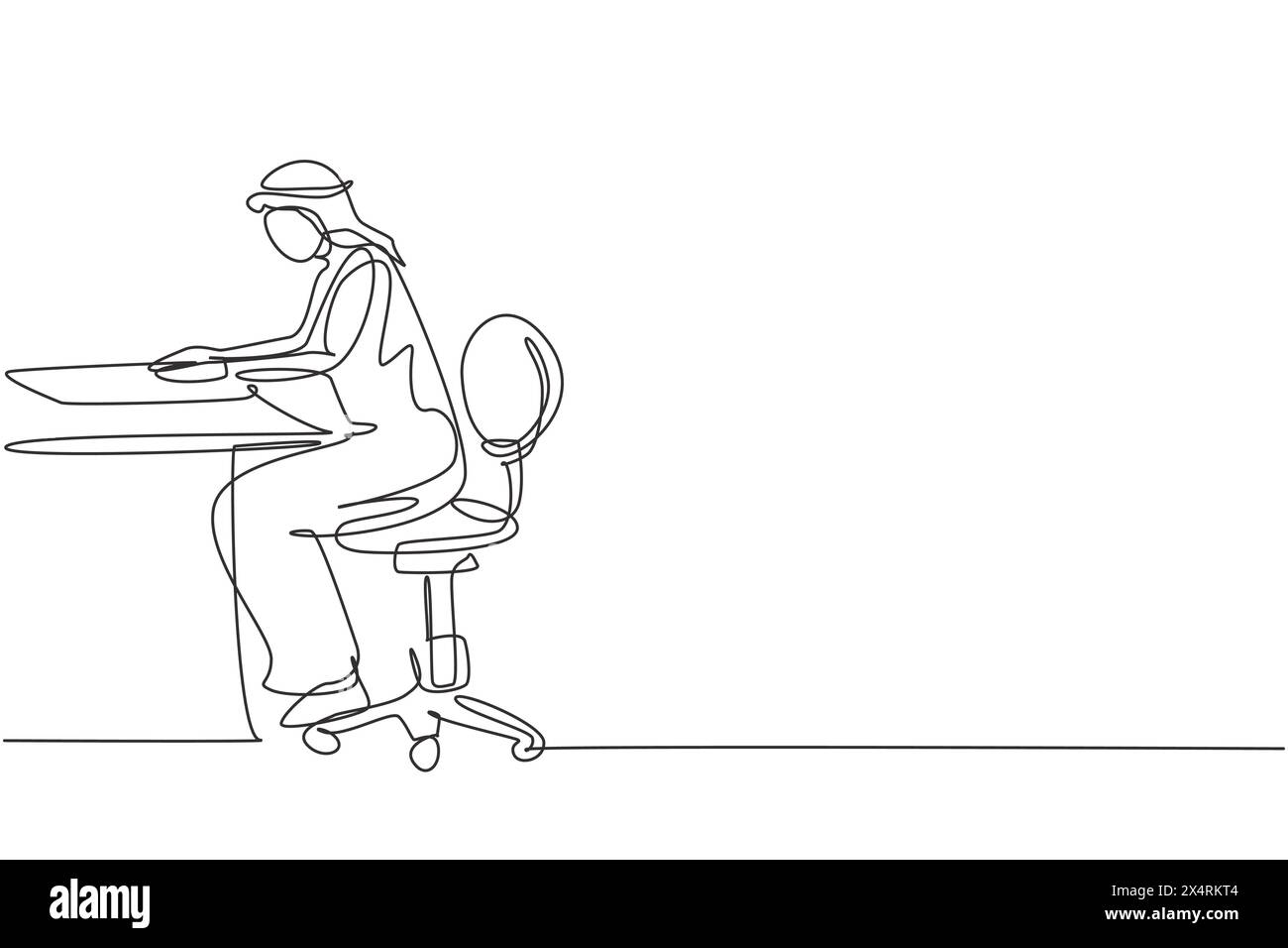 Single one line drawing young Arab male reading, learning and sitting ...