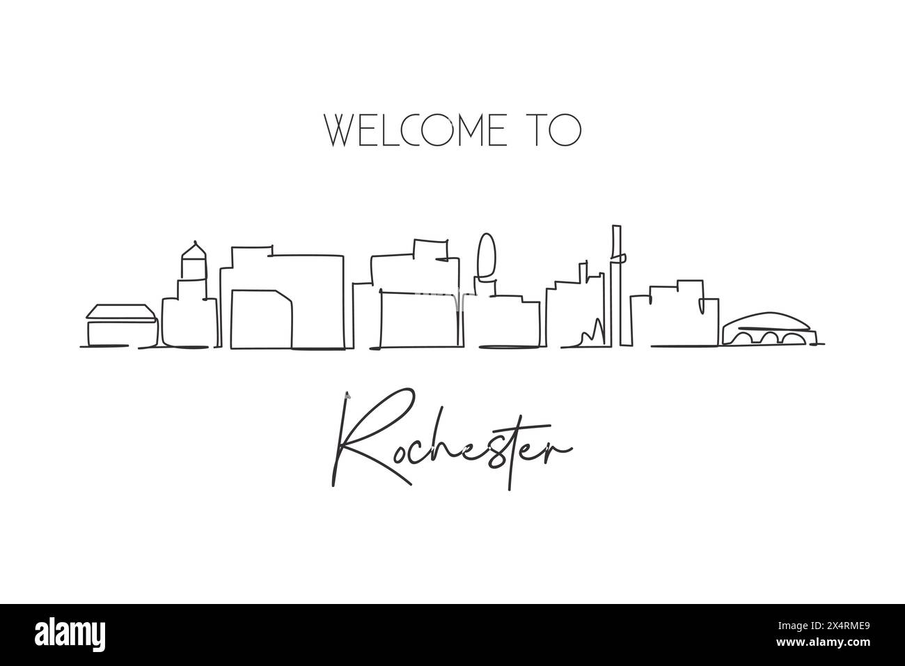 Continuous one line drawing Rochester city skyline, Minnesota