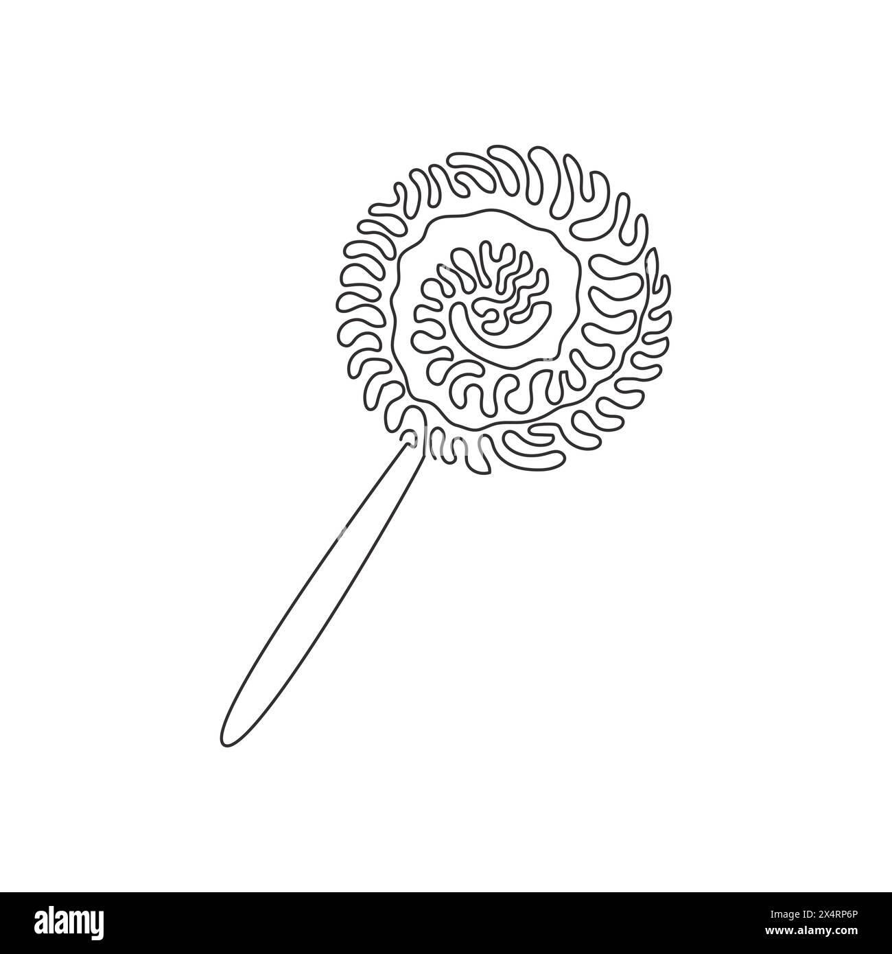 Single continuous line drawing swirl lollipops. Colored sugar candies