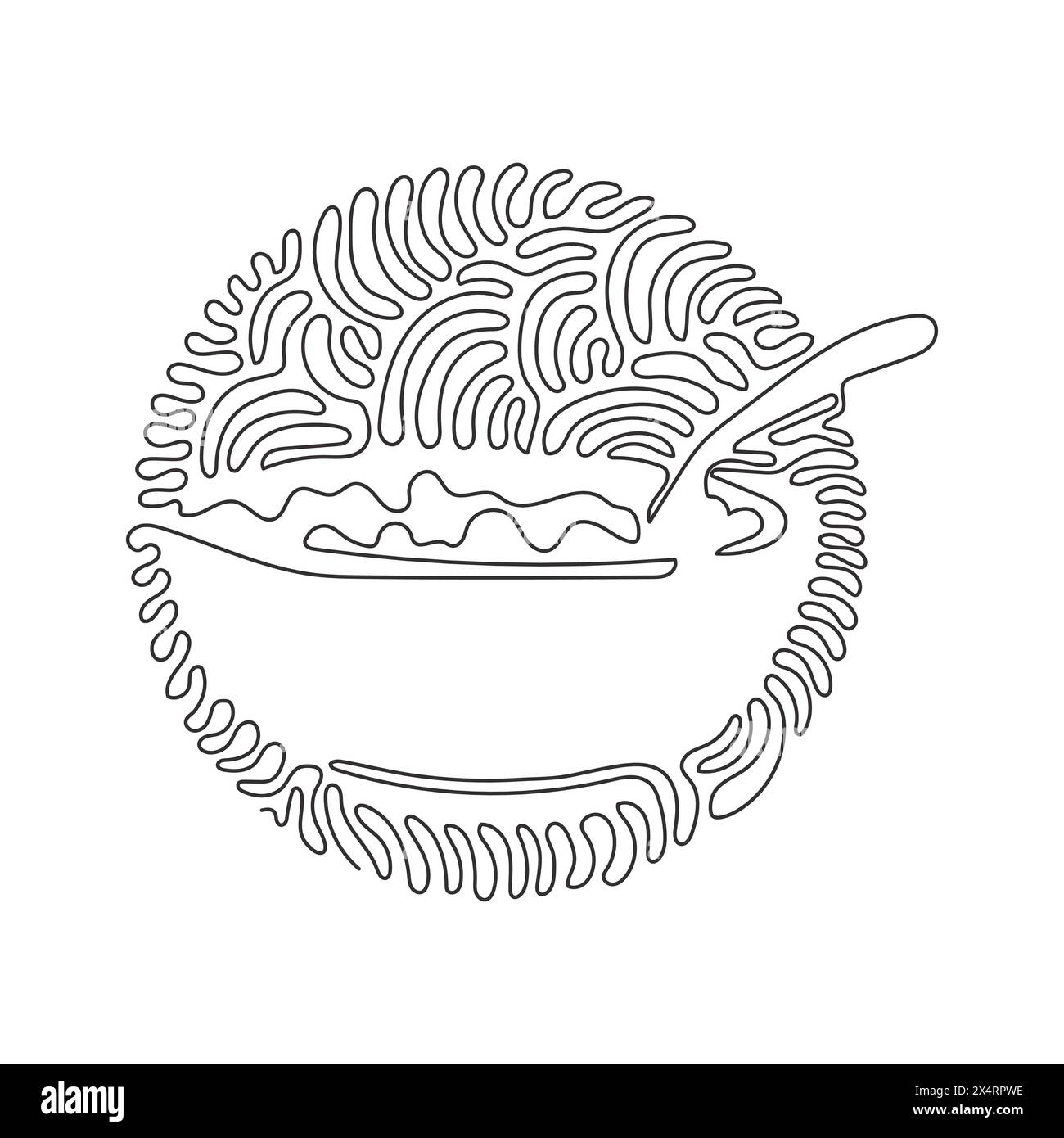 Single one line drawing corn flakes, cereal and milk splash in bowl ...