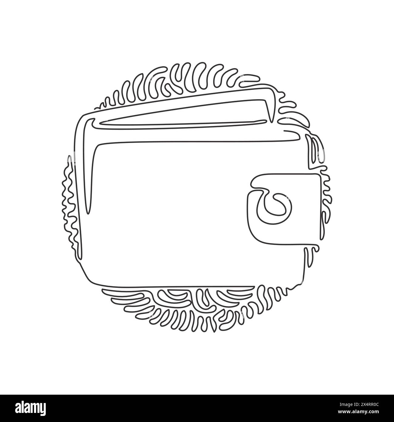 Single one line drawing Wallet icon in trendy flat style. Outline money wallet. Modern wallet line icon. Swirl curl circle background style. Continuou Stock Vector