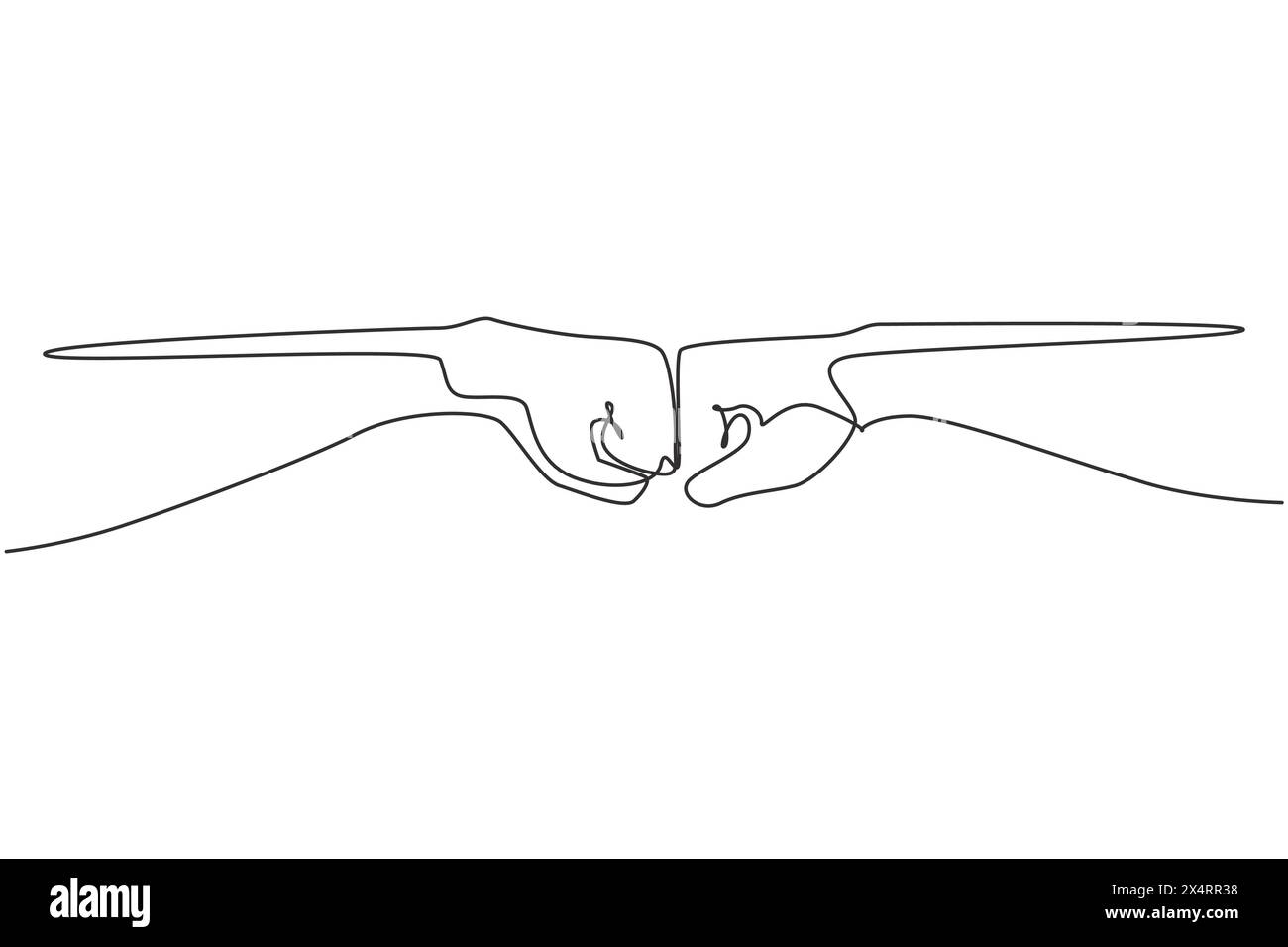 Single continuous line drawing hands of two men pumping their fists. Sign or symbol of power, hitting, attack, force. Communication with hand gestures Stock Vector