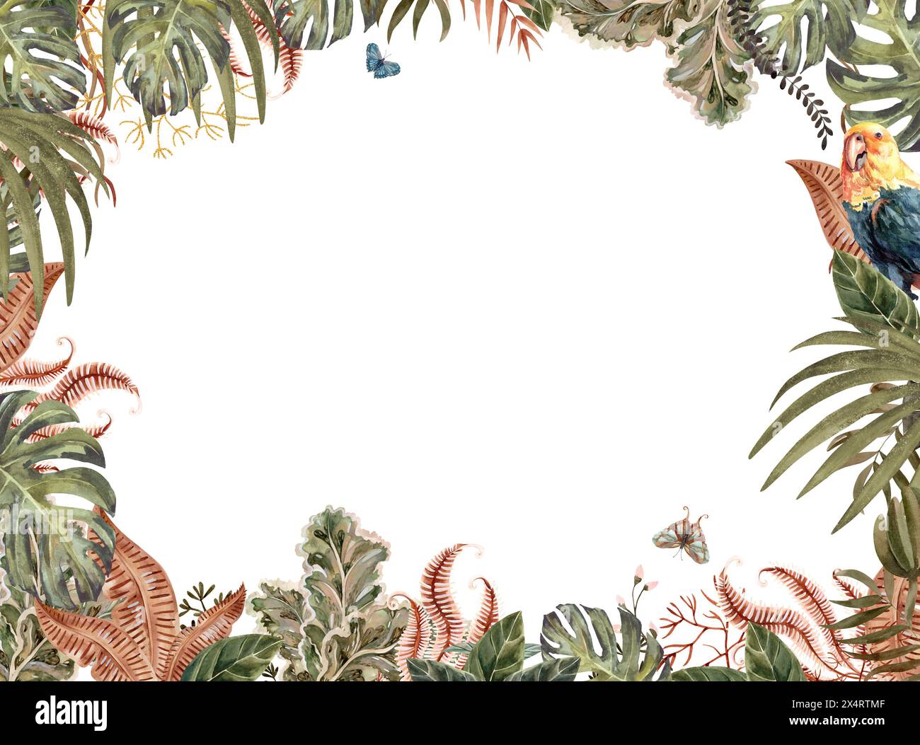 Rectangular frame made of various tropical leaves. Flat illustration on ...