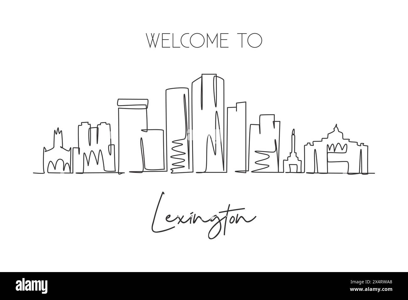 Single one line drawing Lexington city skyline, Kentucky. World ...