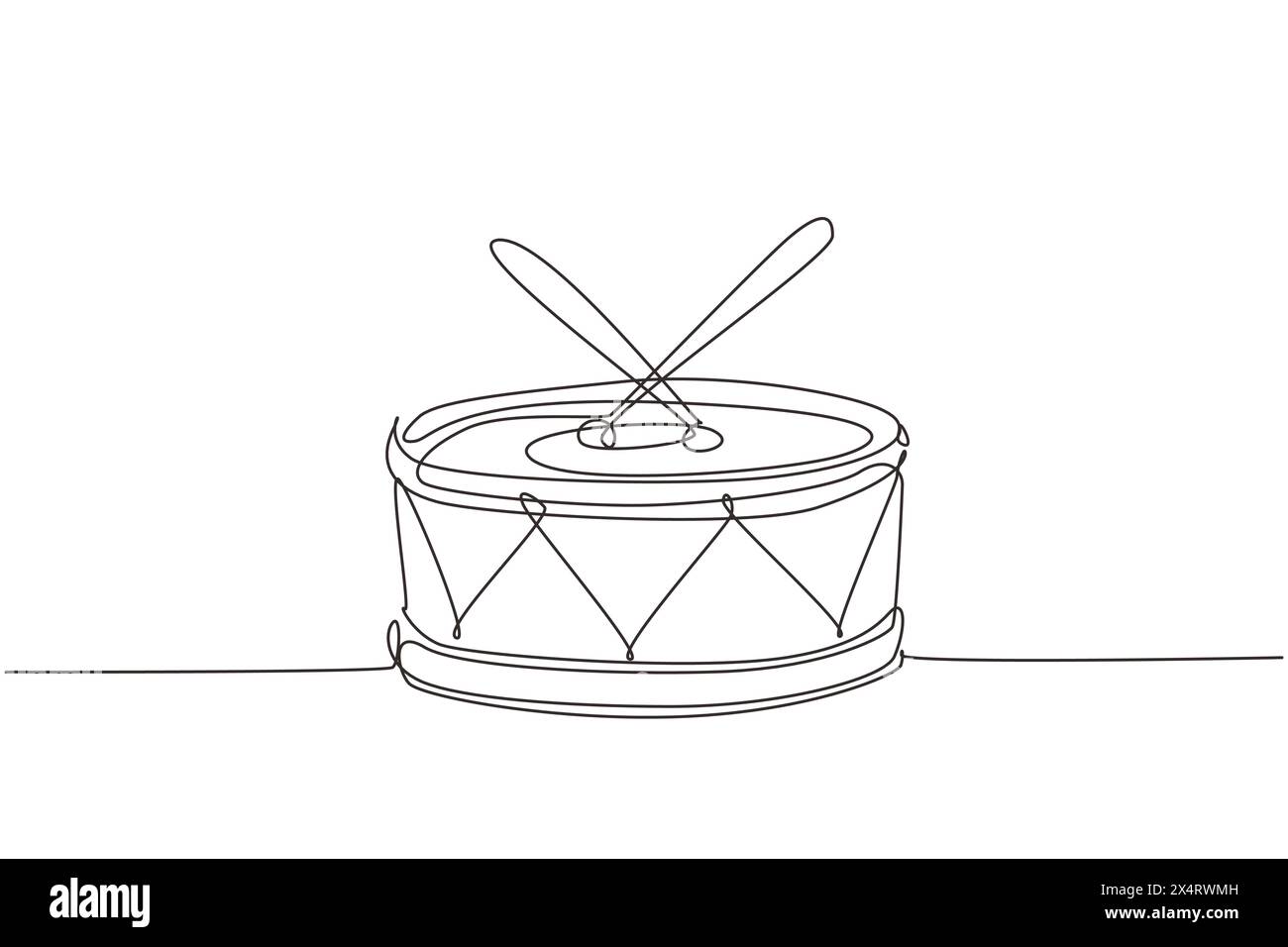 Continuous one line drawing drum with two sticks. Musical instrument