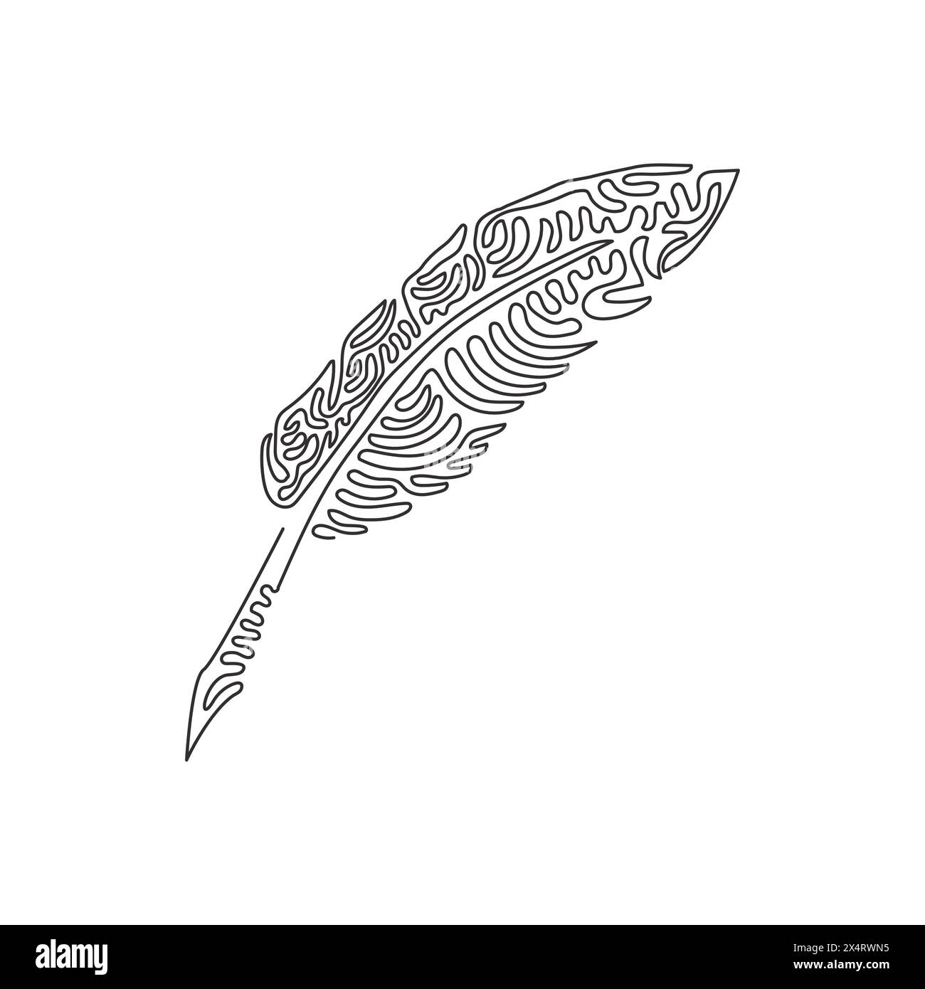 Single one line drawing vintage Feather quill pen logo with black ink ...