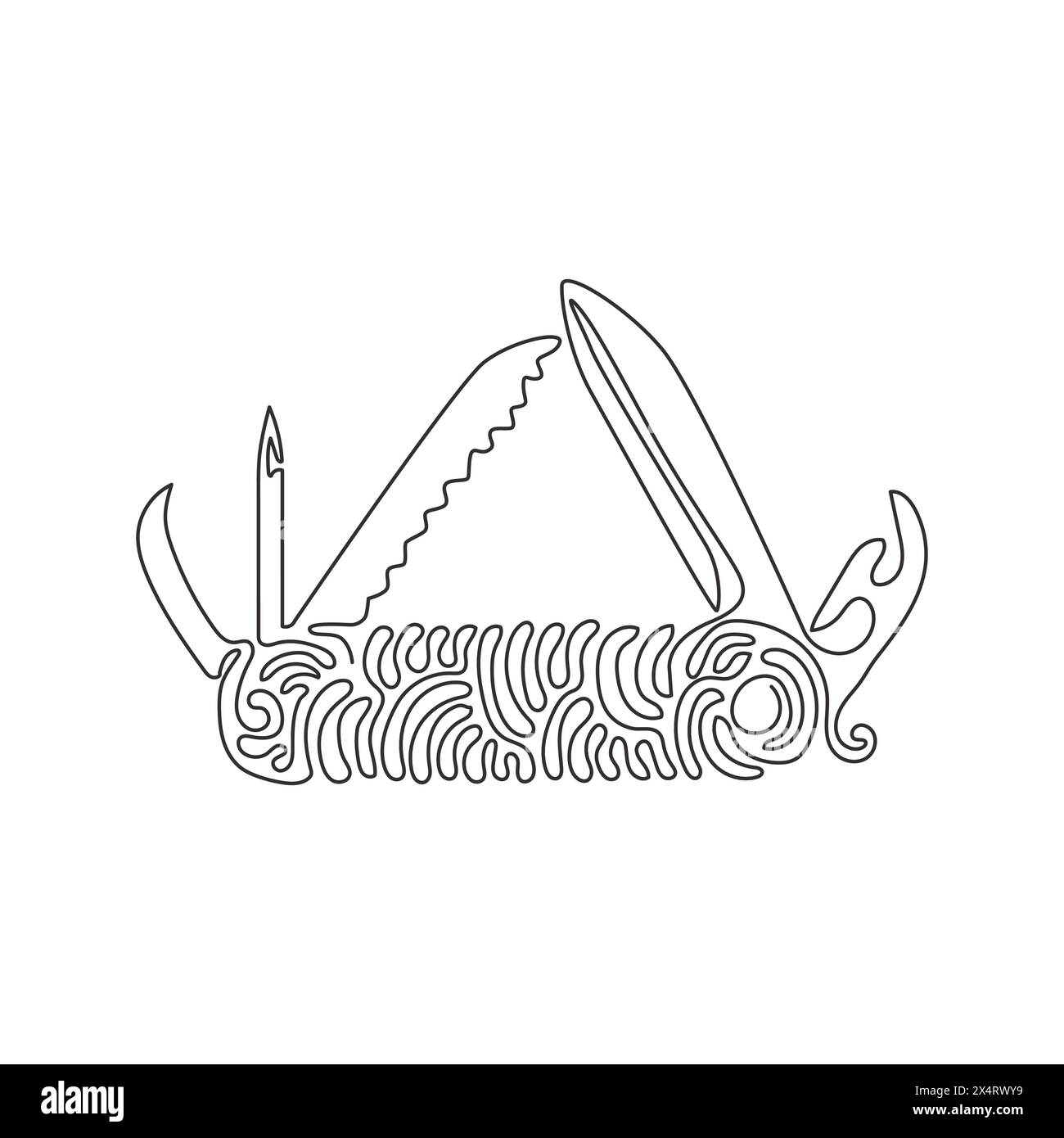 Continuous one line drawing multifunctional pocket knife, camping and